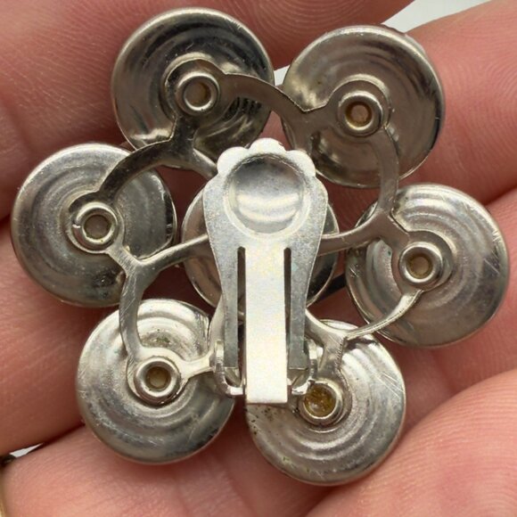 Vintage Moonstone Lucite Moonglow Clip-On Earrings Cluster Silver Tone NOTE - Picture 10 of 13